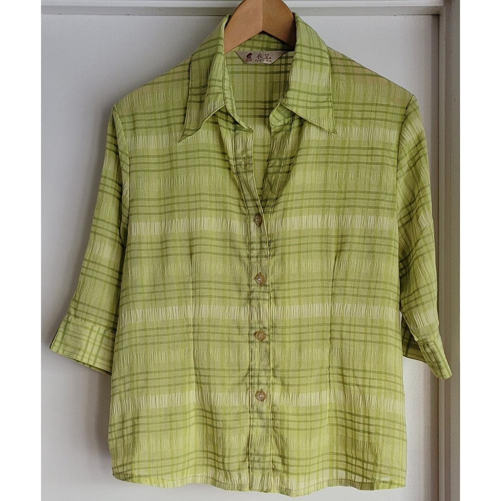 ELITH Women's Blouse Casual Style Green Plaid
